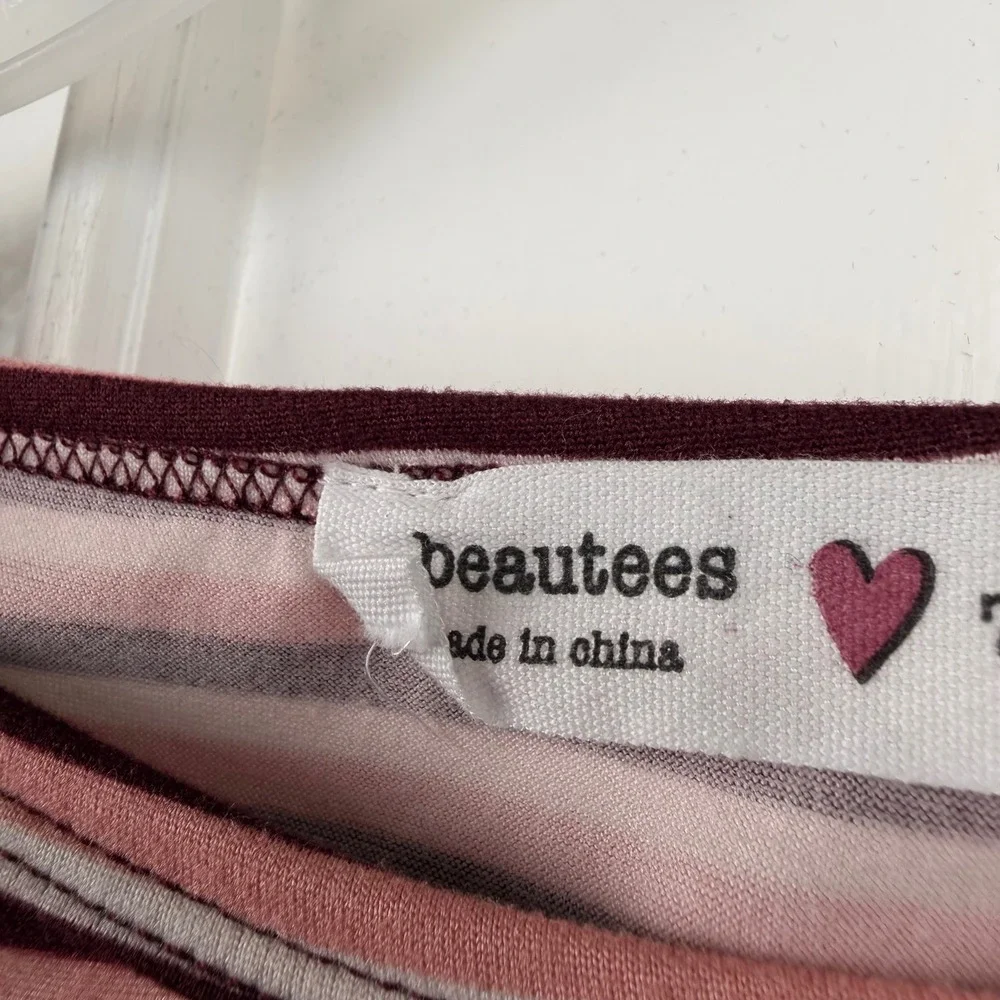 Beautees Girls Corduroy Jumper Dress and Striped Top Set Burgundy Pink 7/8